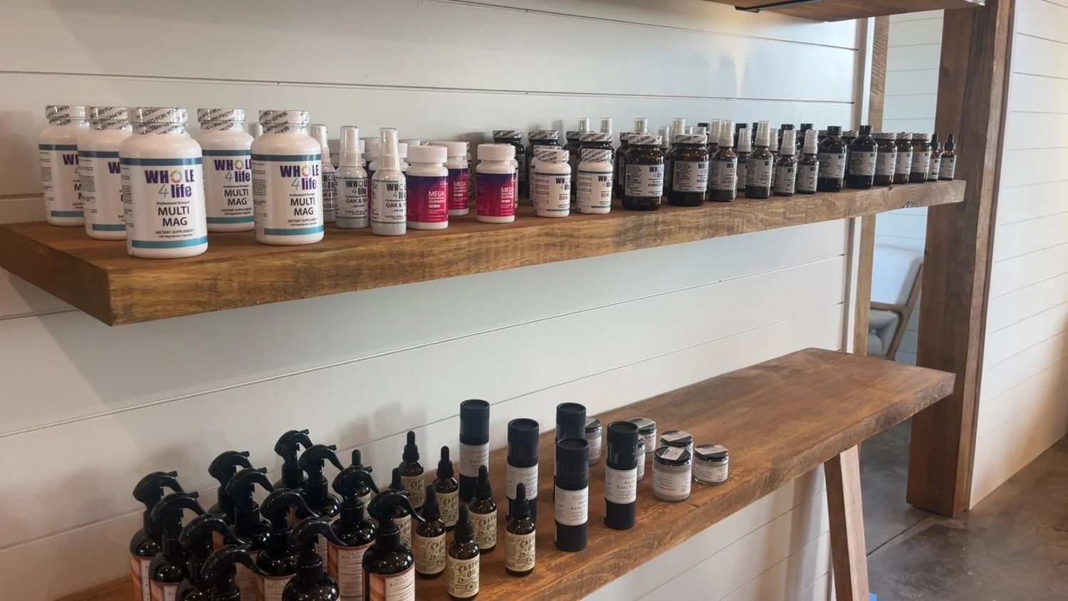 Shelves of products inside T.E. Market